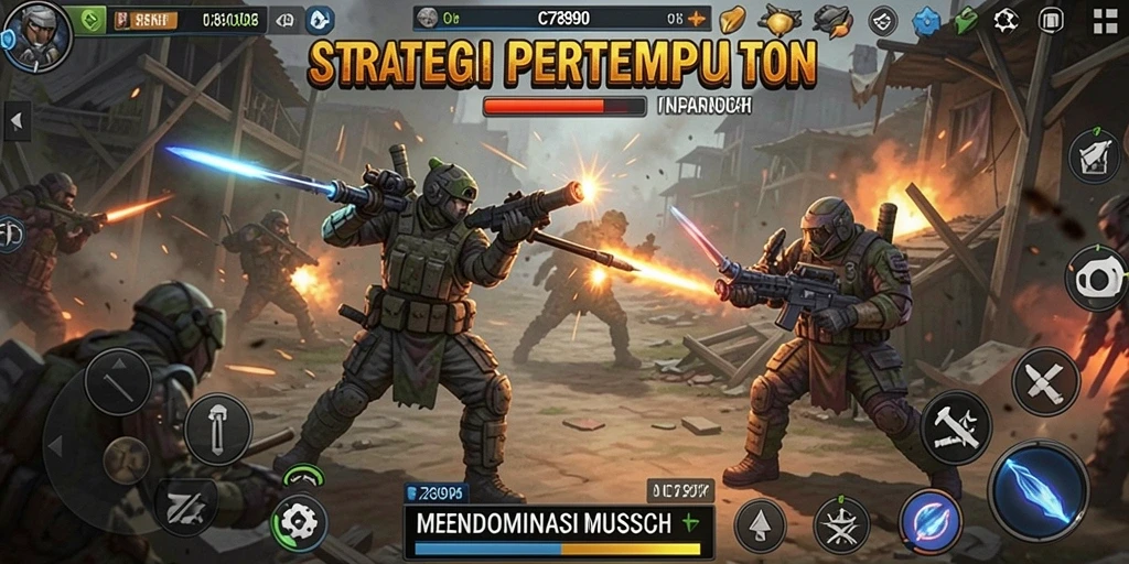 Screenshot utama C7890 menunjukkan aksi pertempuran strategi yang seru.