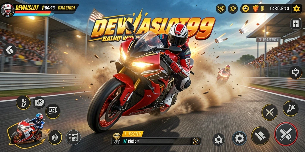 Tampilan gameplay balap motor yang menegangkan dari DEWASLOT99.