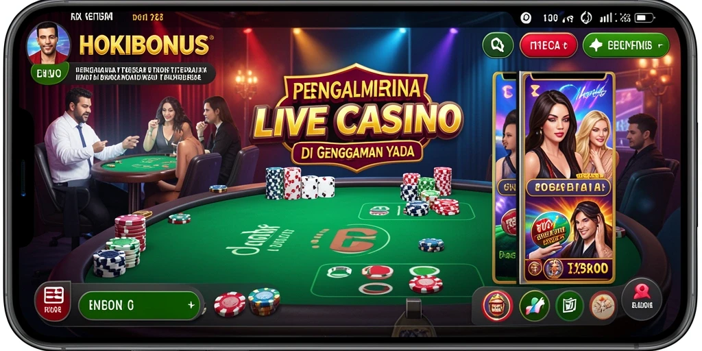 Screenshot gameplay HOKIBONUS menampilkan dealer profesional dan suasana kasino yang hidup.