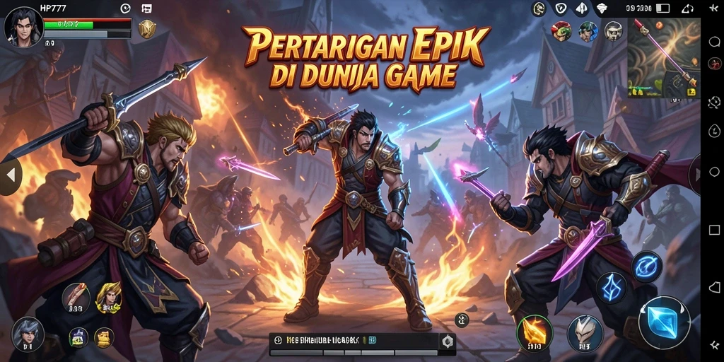Screenshot HP777 menampilkan pertarungan mendebarkan antara karakter yang kuat.