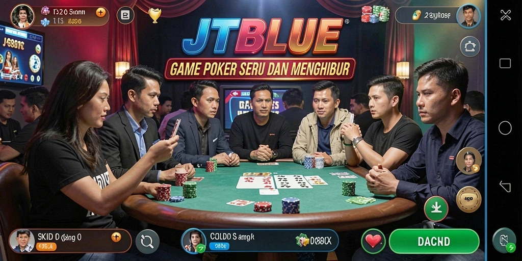 Tampilan gameplay Poker yang menarik dan interaktif di JTBLUE.