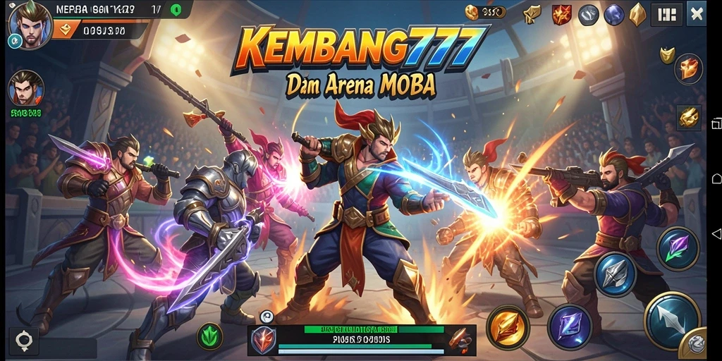 Tangkapan layar dari gameplay seru KEMBANG777 dalam pertempuran MOBA.