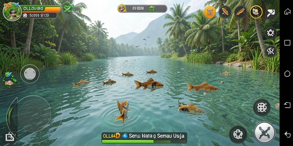 Tampilan utama gameplay OLLO4D dengan aksi memancing yang menarik.