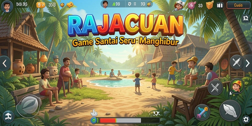Tampilan gameplay RAJACUAN yang ceria dan penuh warna.