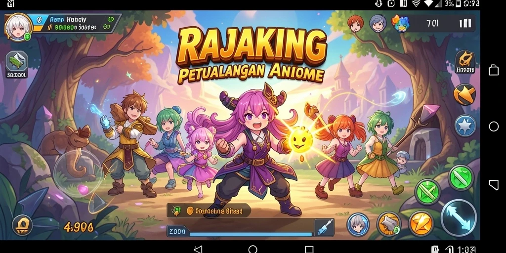 Tampilan gameplay RAJAKING dengan karakter Anime yang menarik.