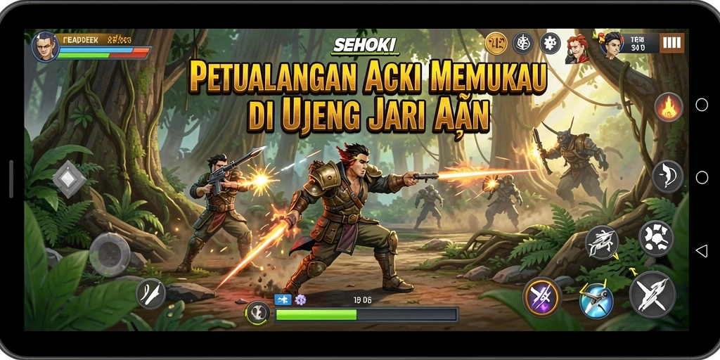Screenshot utama SEHOKI menampilkan aksi seru dalam pertempuran.