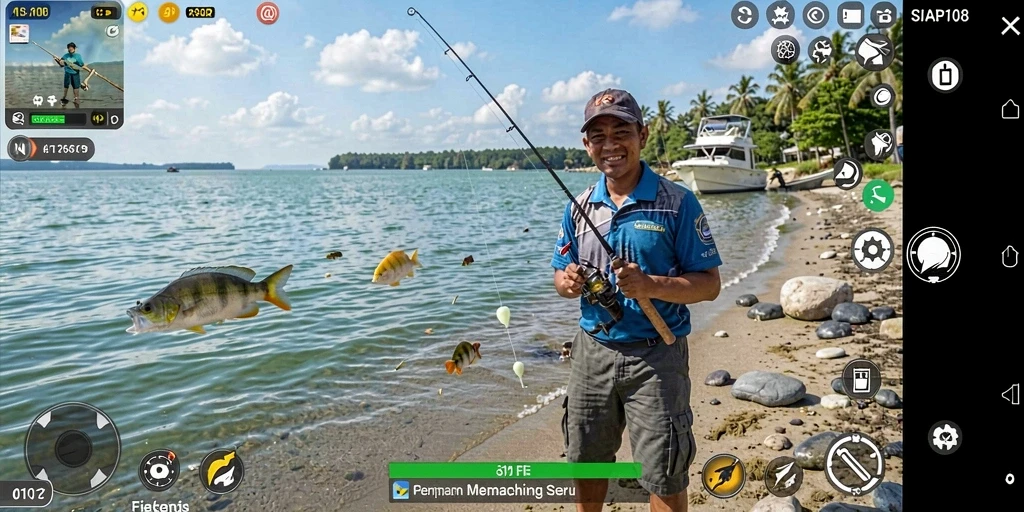 Tampilan gameplay memancing yang realistis dalam SIAP108.