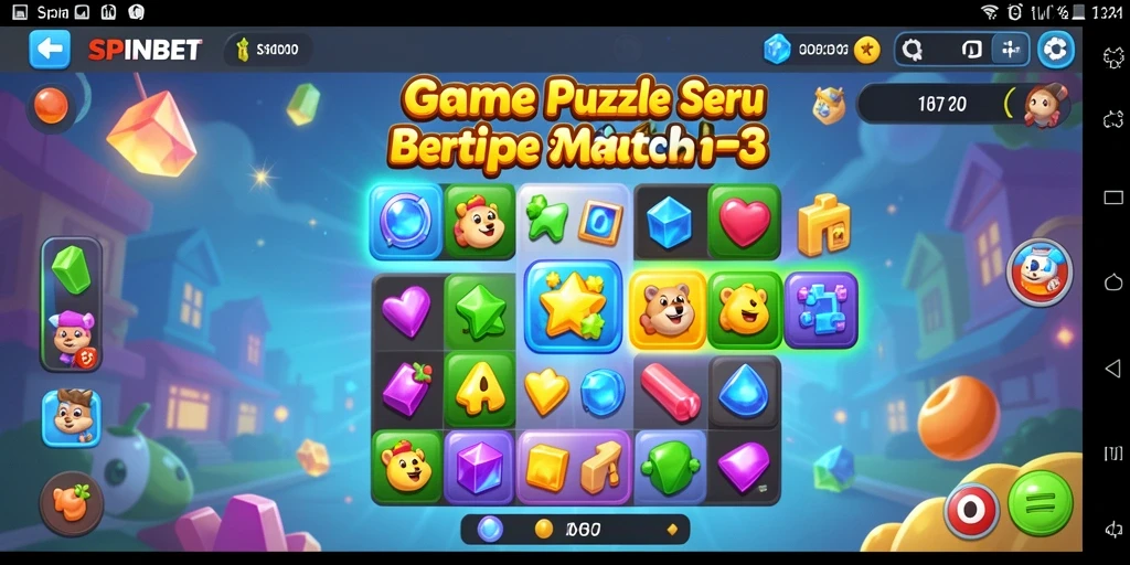 Tangkapan layar gameplay SPINBET menunjukkan momen seru dalam permainan Match-3.
