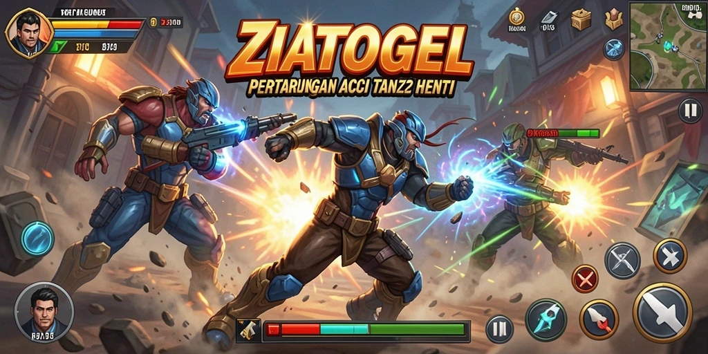 Screenshot utama ZIATOGEL menampilkan aksi mendebarkan saat bertarung.