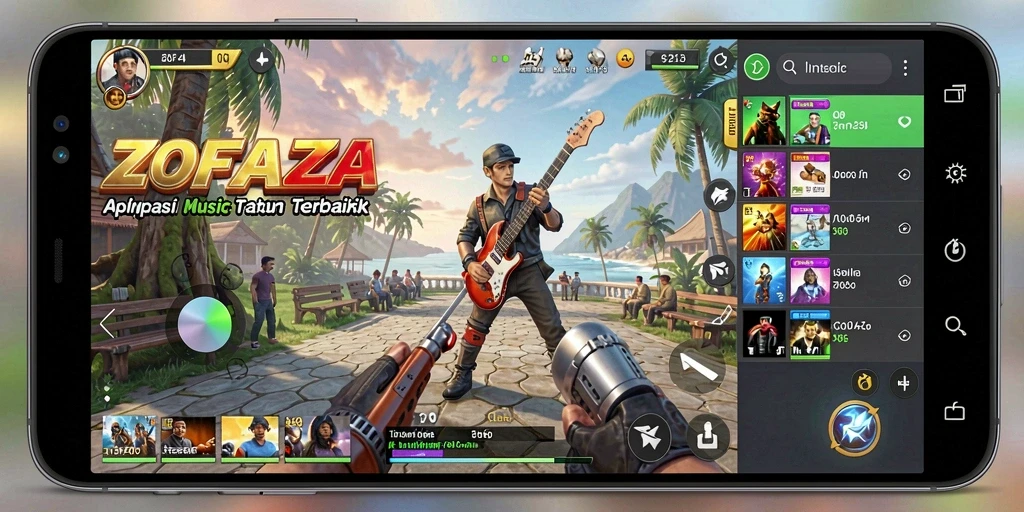 Tangkapan layar gameplay ZOFAZA menunjukkan pengalaman musik yang interaktif dan menyenangkan.